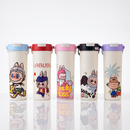 Labubu-Themed Insulated Water & Travel Bottle with Flip-Top Lid – Multicolor