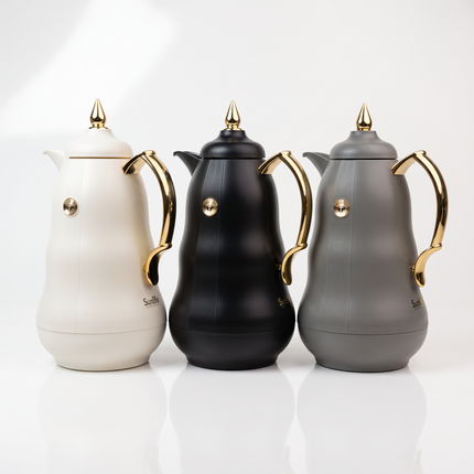 1L Insulated Vacuum Flask – White and Gold Thermal Carafe – Multicolor