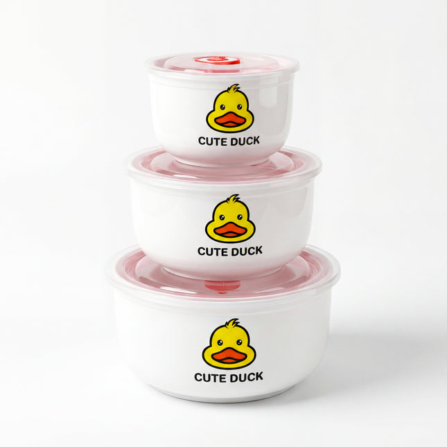 3-Piece Porcelain Food Storage Containers - Duck Shape