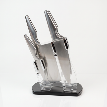 5-Piece Stainless Steel Kitchen Knife Set with Acrylic Display Stand