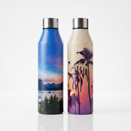 Insulated Stainless Steel Water Bottle – Sunset Palm Tree Graphic Design