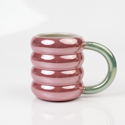 Iridescent Bubble-Shaped Ceramic Coffee Mug with Glossy Green Handle – Multicolor