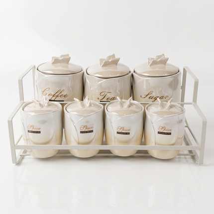 7-Piece Porcelain Butterfly Spice Jar Set with Holder – Airtight – Multicolor