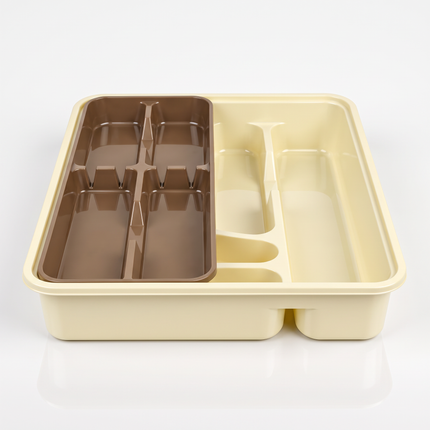 منظم درج معالق وسكاكين دورين من Max Plast - حجم كبير 38×30 سم – 6 أقسام مع صينية علوية متحركة