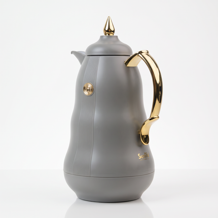 1L Insulated Vacuum Flask – White and Gold Thermal Carafe – Multicolor