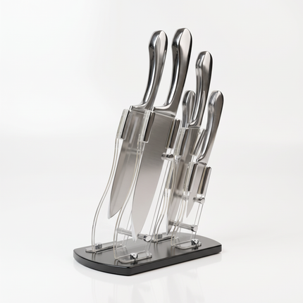 5-Piece Stainless Steel Kitchen Knife Set with Acrylic Display Stand