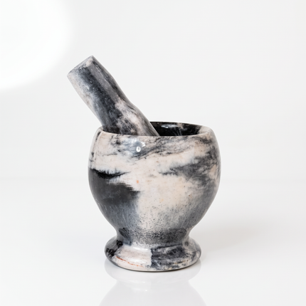 Marble Mortar and Pestle – Natural Zebra Pattern Stone – Multicolor