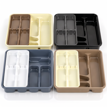 منظم درج معالق وسكاكين دورين من Max Plast - حجم كبير 38×30 سم – 6 أقسام مع صينية علوية متحركة