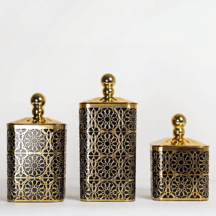 3-Piece Acrylic Jar Set - Gold & Black - Airtight Lids