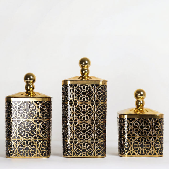 3-Piece Acrylic Jar Set - Gold & Black - Airtight Lids
