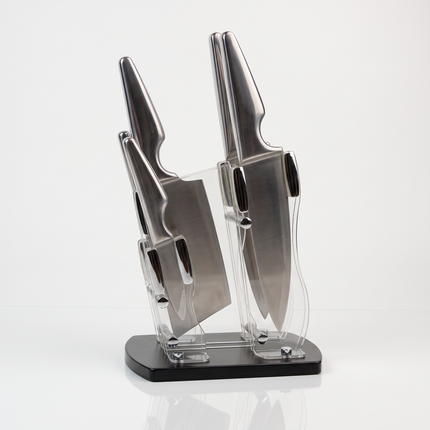 5-Piece Stainless Steel Kitchen Knife Set with Acrylic Display Stand