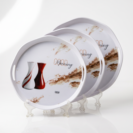 3-Piece Round Melamine Serving Tray Set (3-in-1) – Multicolor