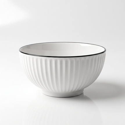 3-in-1 Nesting White Porcelain Bowls – Ribbed Design with Black Rim
