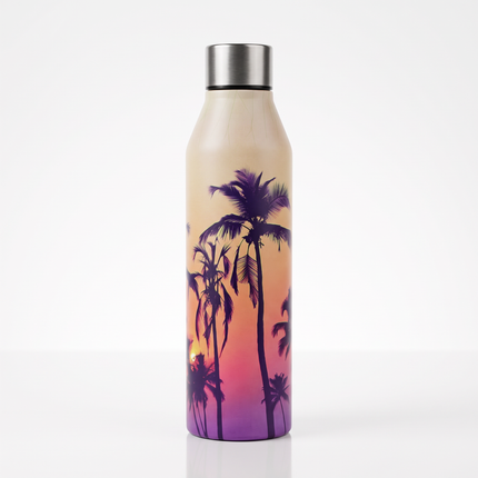 Insulated Stainless Steel Water Bottle – Sunset Palm Tree Graphic Design
