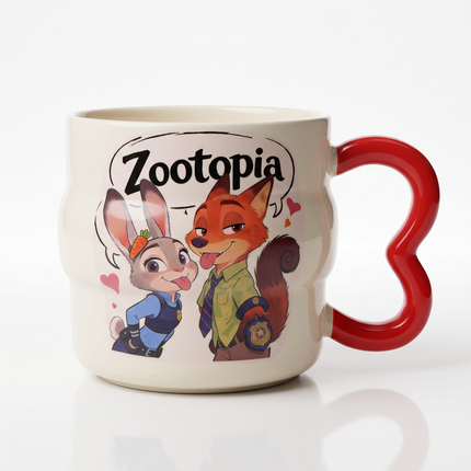 Disney Zootopia Ceramic Coffee Mug with Heart Handle – Judy & Nick – Multicolor