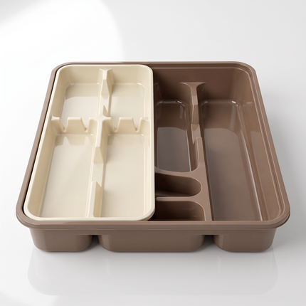 منظم درج معالق وسكاكين دورين من Max Plast - حجم كبير 38×30 سم – 6 أقسام مع صينية علوية متحركة