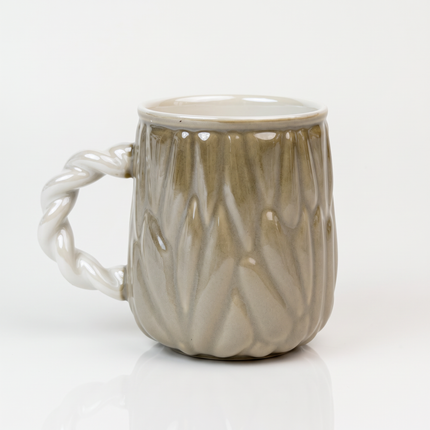 Textured Wave Ceramic Mug with Pearlescent Twisted Handle – Multicolor