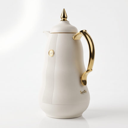 1L Insulated Vacuum Flask – White and Gold Thermal Carafe – Multicolor