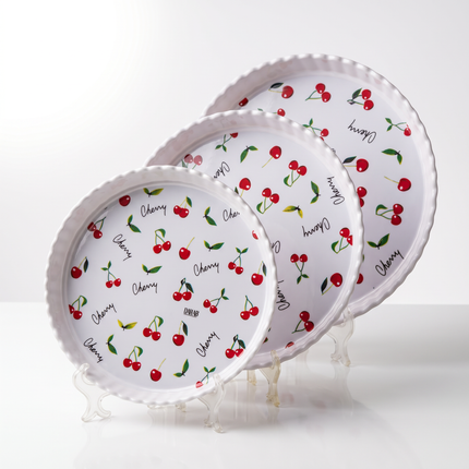 3-in-1 Round Scalloped-Edge Serving Tray Set – Multicolor