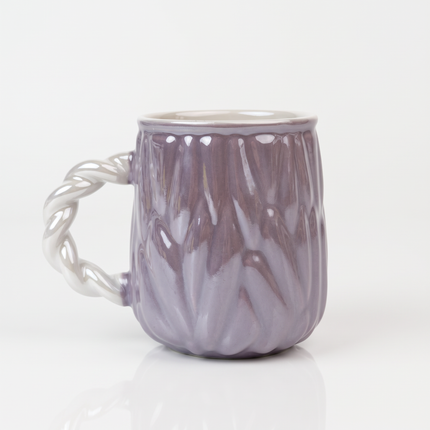 Textured Wave Ceramic Mug with Pearlescent Twisted Handle – Multicolor