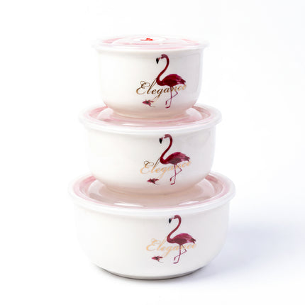 3-Piece Porcelain Food Storage Containers - Flamingo Shape