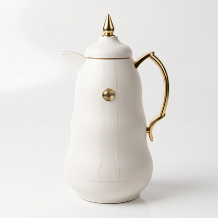 1L Insulated Vacuum Flask – White and Gold Thermal Carafe – Multicolor