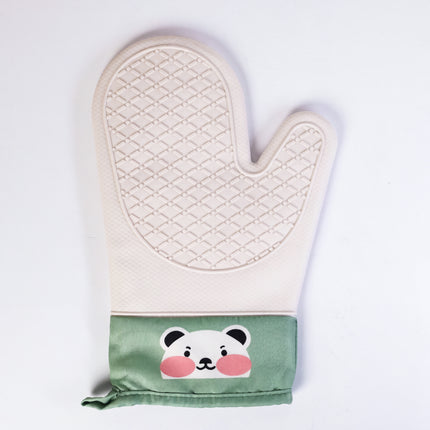 Padded Heat Resistant Silicone Oven Gloves - Bear Design - Off White
