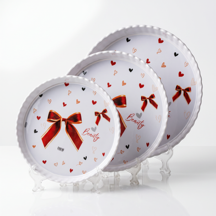 3-in-1 Round Scalloped-Edge Serving Tray Set – Multicolor