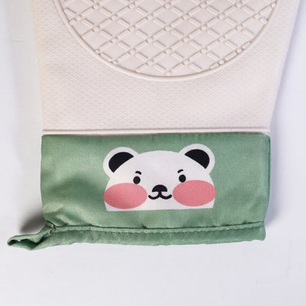 Padded Heat Resistant Silicone Oven Gloves - Bear Design - Off White