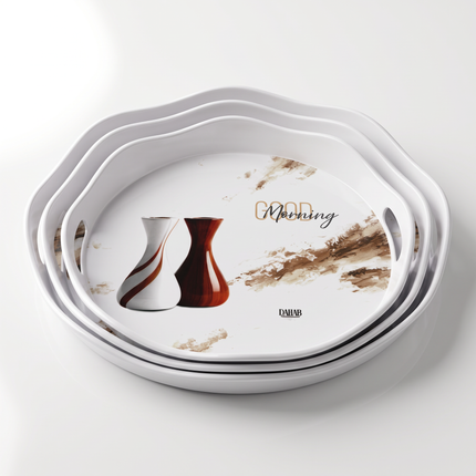 3-Piece Round Melamine Serving Tray Set (3-in-1) – Multicolor
