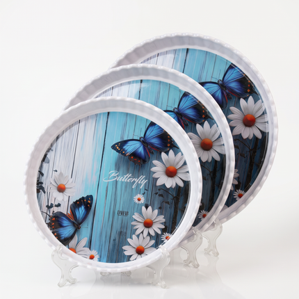 3-in-1 Round Scalloped-Edge Serving Tray Set – Multicolor