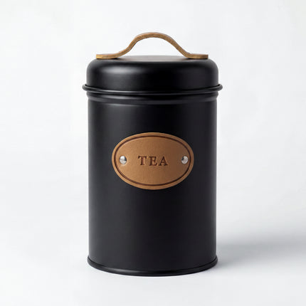 3-Piece Metal Spice Jar Set - Black - 500ml - Leather Handle