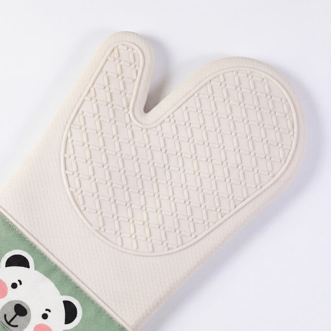 Padded Heat Resistant Silicone Oven Gloves - Bear Design - Off White