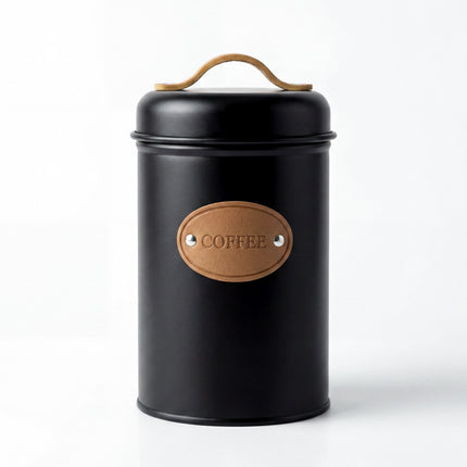 3-Piece Metal Spice Jar Set - Black - 500ml - Leather Handle