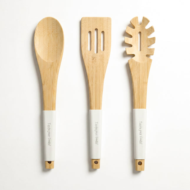 Casasunco 3-in-1 Bamboo Cooking Utensil Set - White