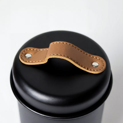 3-Piece Metal Spice Jar Set - Black - 500ml - Leather Handle