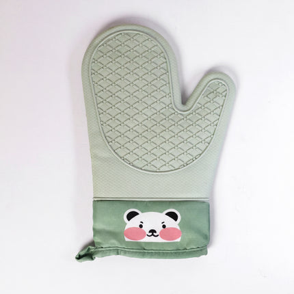 Padded Heat Resistant Silicone Oven Gloves - Bear Design - Green