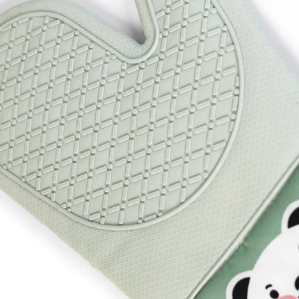 Padded Heat Resistant Silicone Oven Gloves - Bear Design - Green