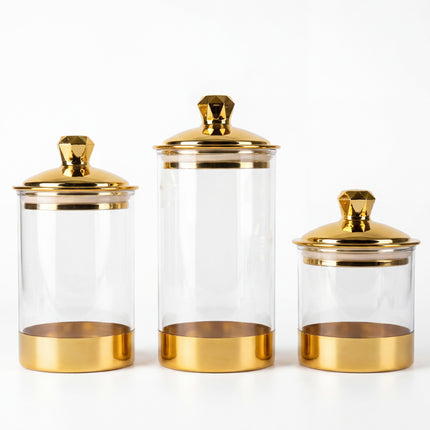 3-Piece Clear Acrylic Jar Set - Gold Lids & Bases