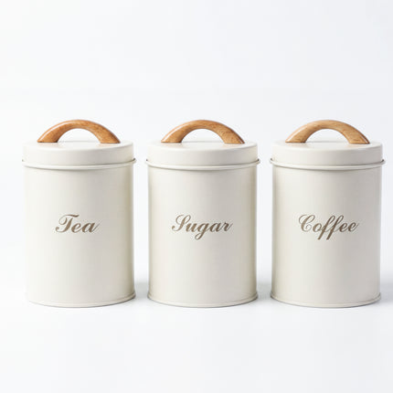 3-Piece Metal Spice Jar Set - White - 500ml - Leather Handle