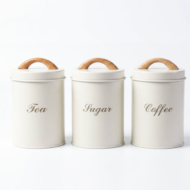 3-Piece Metal Spice Jar Set - White - 500ml - Leather Handle
