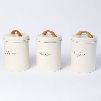 3-Piece Metal Spice Jar Set - White - 500ml - Leather Handle