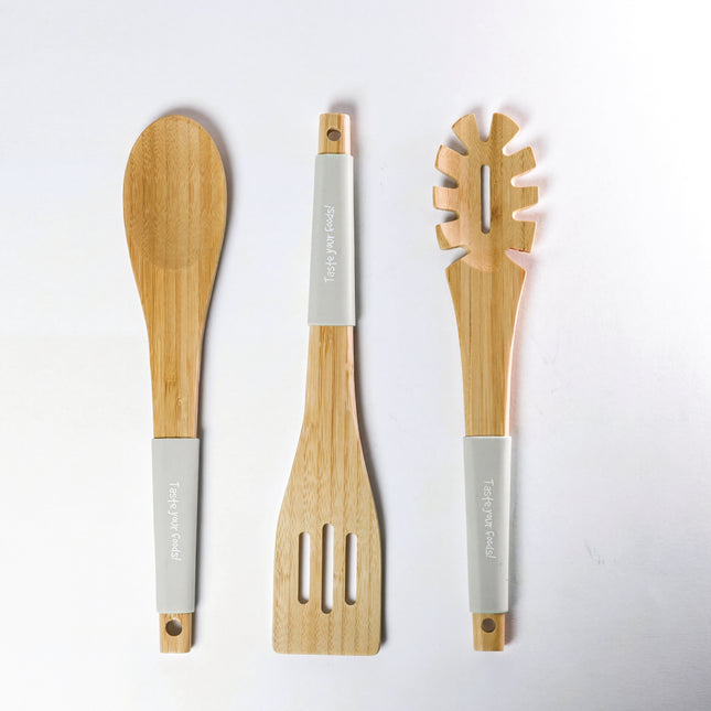 Casasunco 3-in-1 Bamboo Cooking Utensil Set - Grey