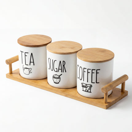 3-Piece Porcelain Jar Set - Tea, Sugar & Coffee