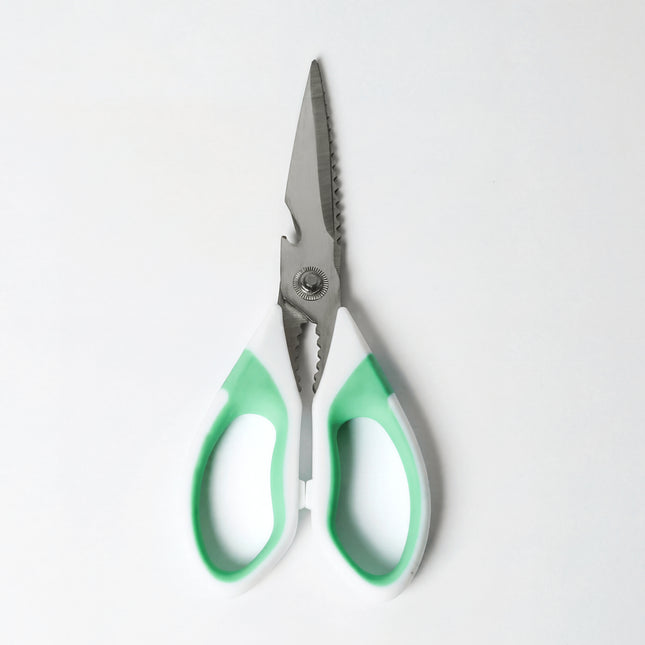 Heavy Duty Metal Kitchen Scissors with Magnetic Case - White & Green