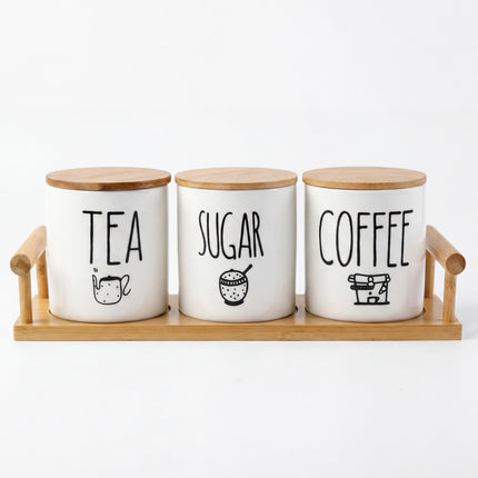3-Piece Porcelain Jar Set - Tea, Sugar & Coffee
