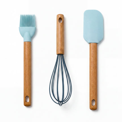Casasunco 3-in-1 Silicone Kitchen Utensil Set - Baby Blue - With Hanging Hole
