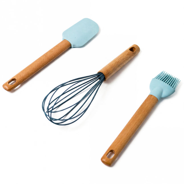 Casasunco 3-in-1 Silicone Kitchen Utensil Set - Baby Blue - With Hanging Hole
