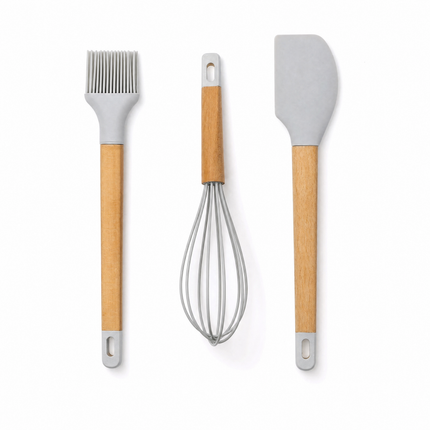 Casasunco 3-in-1 Silicone Kitchen Utensil Set - Beige - With Hanging Hole