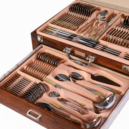 86-Piece Premium 18/10 Stainless Steel Flatware Set - Gold